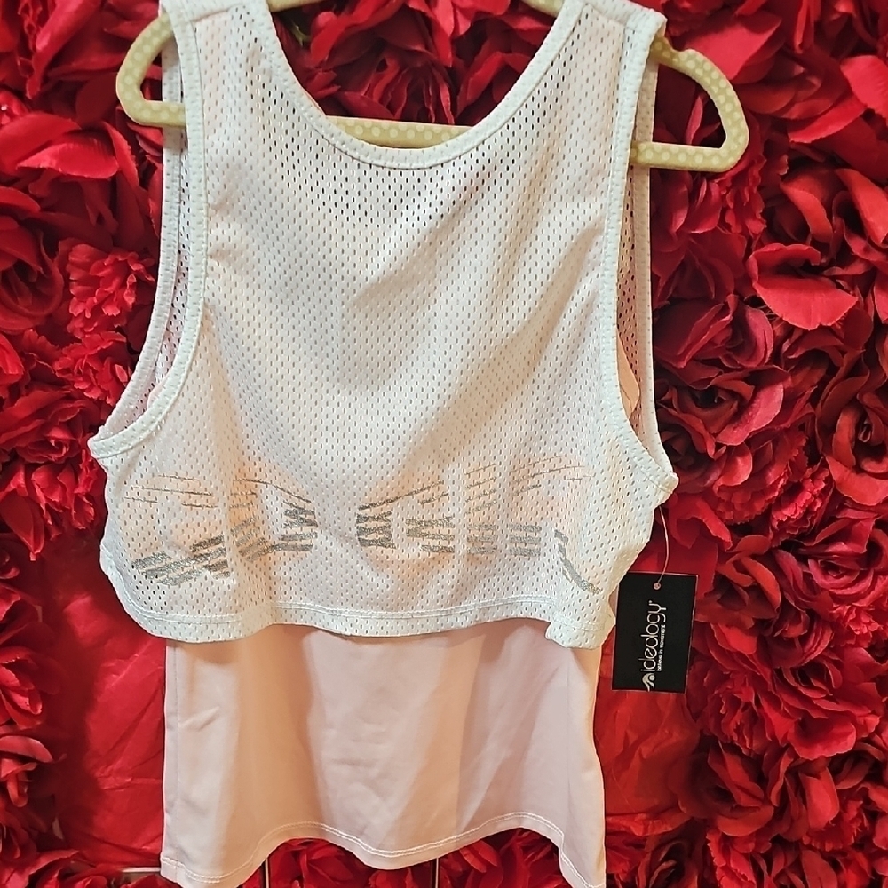 Ideology NWT Girls Mesh Layered White Top Size 7/8